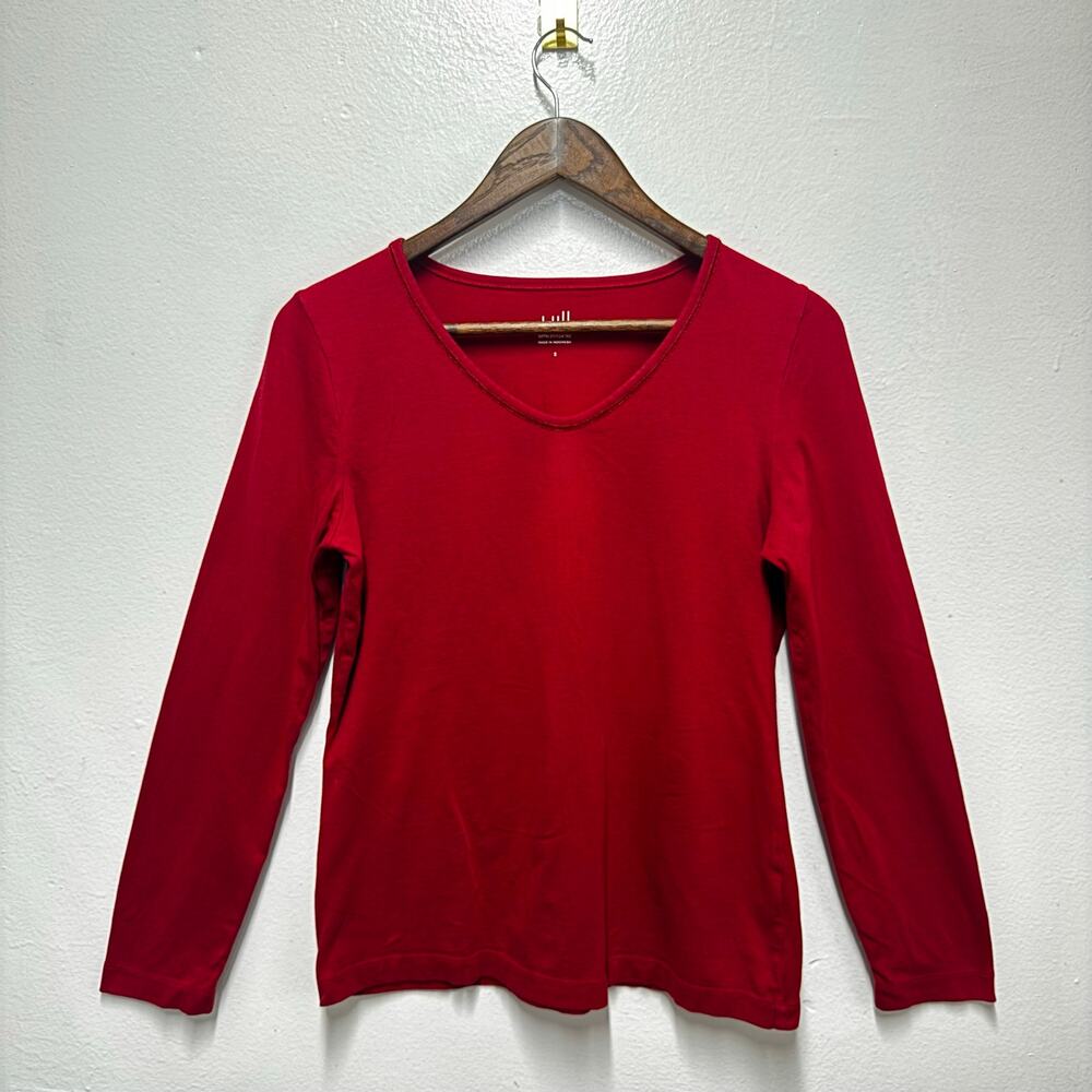 J.Jill Red Long Sleeve Top Women’s Size S Satin Stitch Tee Classic Minimalist